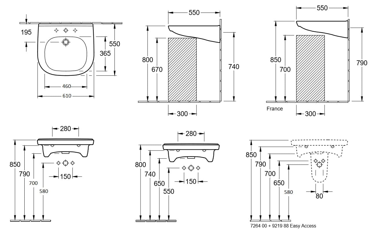 Bản vẽ kỹ thuật Chậu rửa lavabo Villeroy-boch ViCare 411960R1