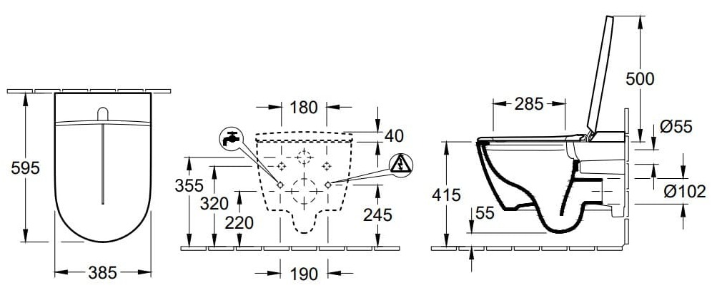 Bản vẽ kỹ thuật bồn cầu treo tường Đức Villeroy-Boch ViClean-I100 V0E100R1