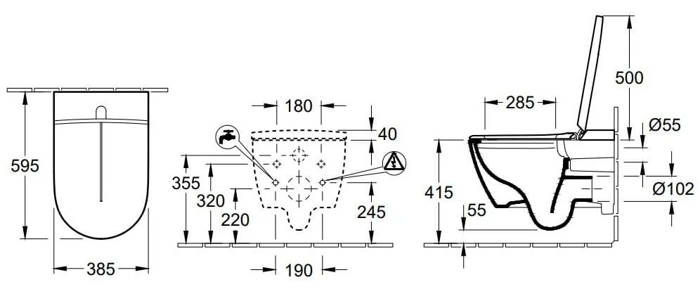 Bản vẽ kỹ thuật bồn cầu treo tường Đức Villeroy-Boch ViClean-I100 V0E100R1