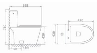 Bản vẽ kỹ thuật bồn cầu 1 khối nắp rơi êm Clara CT-137SS