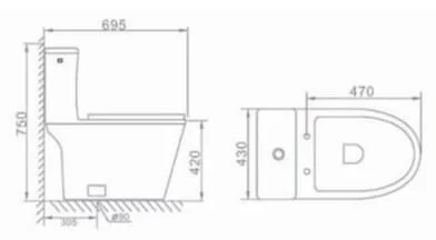 Bản vẽ kỹ thuật bồn cầu 1 khối nắp rơi êm Clara CT-137SS