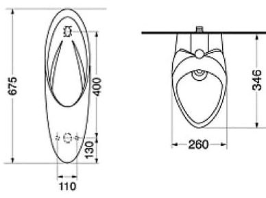 Bản vẽ kỹ thuật tiểu nam treo tường Clara CU-2111P