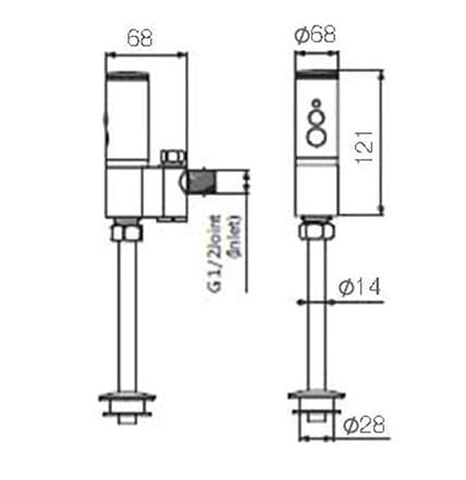 Bản vẽ kỹ thuật van xả nhấn tiểu cảm ứng Clara CV-09