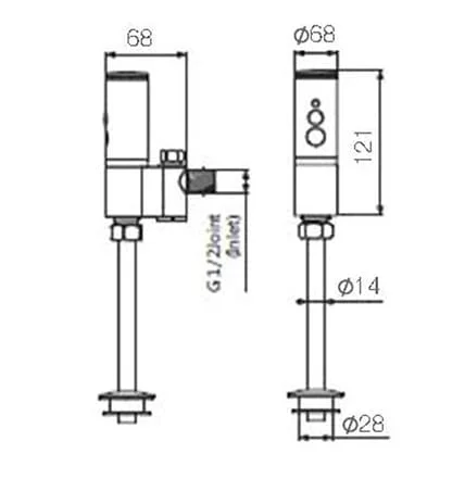 Bản vẽ kỹ thuật van xả nhấn tiểu cảm ứng Clara CV-09