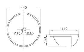 Bản vẽ kỹ thuật chậu rửa Lavabo bán âm bàn Clara CB-1113