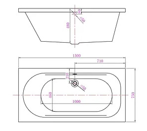 Bản vẽ kỹ thuật Bồn tắm nhựa 1.5m nhập khẩu Clara CBT-123
