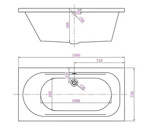 Bản vẽ kỹ thuật Bồn tắm nhựa 1.5m nhập khẩu Clara CBT-123