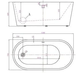 Bản vẽ kỹ thuật bồn tắm đặt sàn 1.5m nhập khẩu Clara CBT-112S