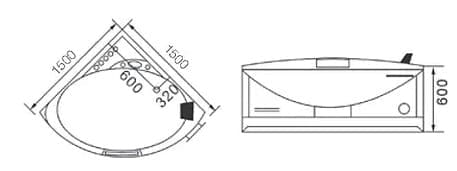 Bản vẽ kỹ thuật bồn tắm massage góc 1.35m nhập khẩu Clara CBT-126