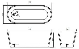 Bản vẽ kỹ thuật bồn tắm đặt sàn nhựa 1.7m nhập khẩu Clara CBT-136