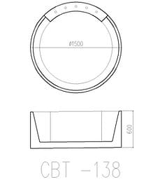 Bản vẽ kỹ thuật bồn tắm massage đặt sàn đá nhân tạo 1.5m nhập khẩu Clara CBT-138