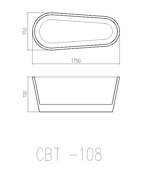 Bản vẽ kỹ thuật bồn tắm đặt sàn nhựa 1.7m nhập khẩu Clara CBT-108 
