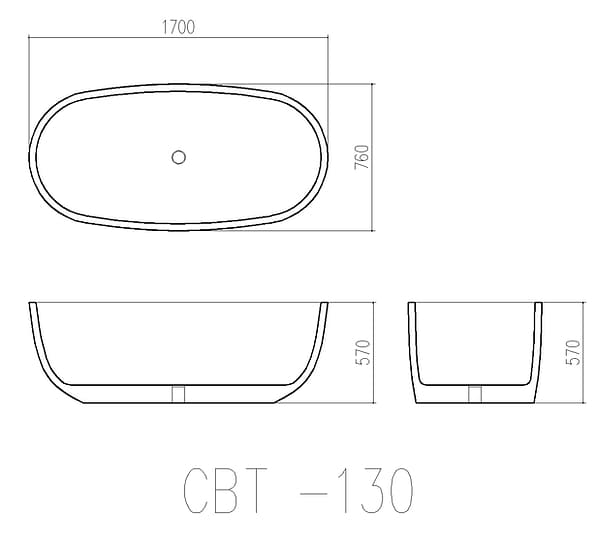 Bản vẽ kỹ thuật bồn tắm đặt sàn nhựa 1.5m nhập khẩu Clara CBT-130