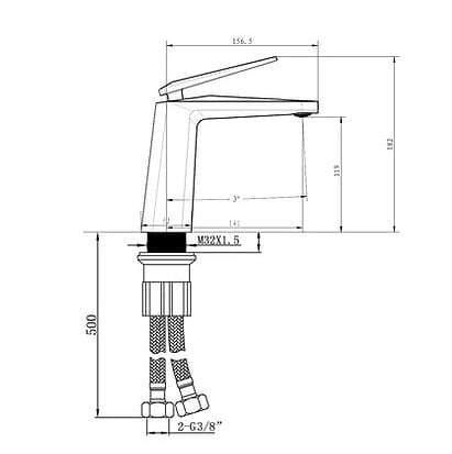 Bản vẽ kỹ thuật Vòi Chậu Lavabo Nóng Lạnh Clara CF-34351