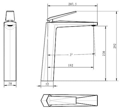 Bản vẽ kỹ thuật Vòi Chậu Lavabo Nóng Lạnh Thân Cao Clara CF-34352