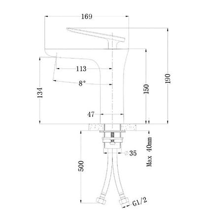 Bản vẽ kỹ thuật Vòi Chậu Lavabo Nóng Lạnh Thân Cao Clara CF-35351 