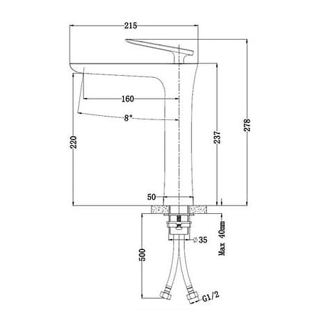Bản vẽ kỹ thuật Vòi Chậu Lavabo Nóng Lạnh Thân Cao Clara CF-35352