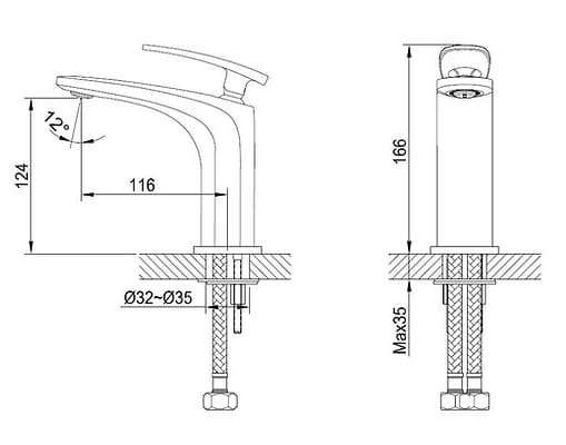Bản vẽ kỹ thuật Vòi Chậu Lavabo Nóng Lạnh Clara CF-45351