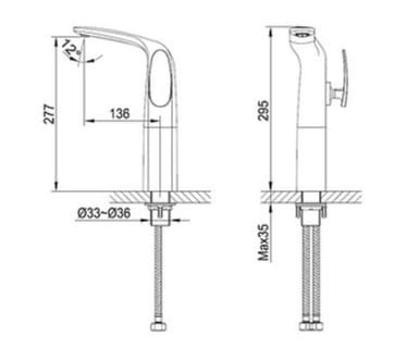Bản vẽ kỹ thuật Vòi Chậu Lavabo Nóng Lạnh Thân Cao Clara CF-45352B
