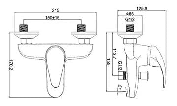 Bản vẽ kỹ thuật sen tắm nóng lạnh Clara CF-10403