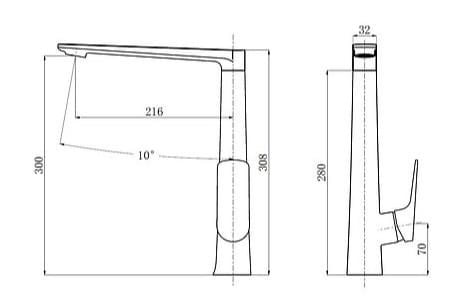 Bản vẽ kỹ thuật Vòi chậu rửa bát nóng lạnh Clara CF-36354A