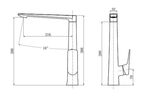 Bản vẽ kỹ thuật Vòi chậu rửa bát nóng lạnh Clara CF-36354A