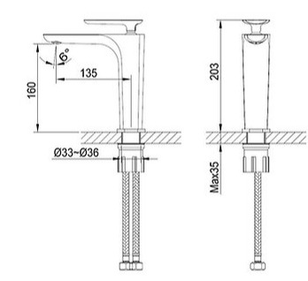 Bản vẽ kỹ thuật Vòi Chậu Lavabo Nóng Lạnh Clara CF-44351H