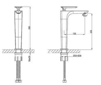 Bản vẽ kỹ thuật Vòi Chậu Lavabo Nóng Lạnh Thân Cao Clara CF-44352