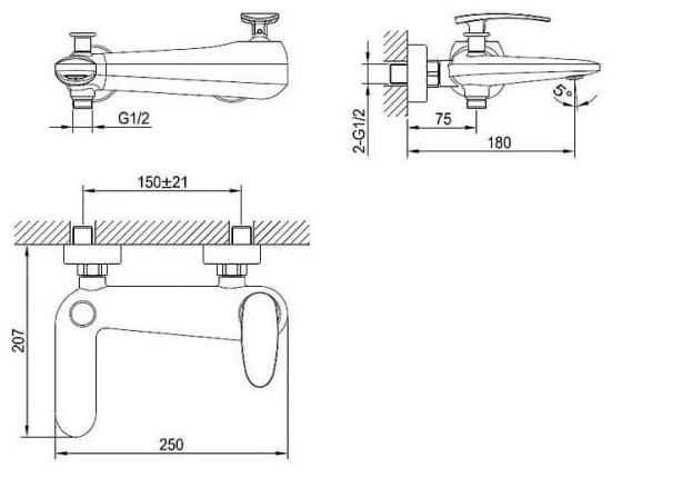 Bản vẽ kỹ thuật Sen tắm nóng lạnh Clara CF-45353C