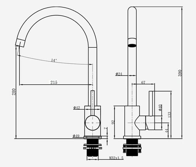 Bản vẽ kỹ thuật Vòi chậu rửa bát nóng lạnh Clara CF-78354