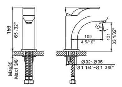 Bản vẽ kỹ thuật Vòi Chậu Lavabo Nóng Lạnh Clara CF-79351
