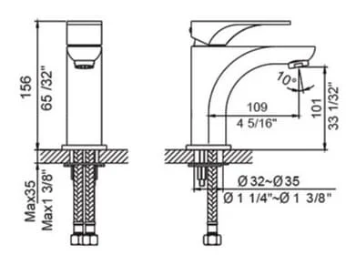 Bản vẽ kỹ thuật Vòi Chậu Lavabo Nóng Lạnh Clara CF-79351