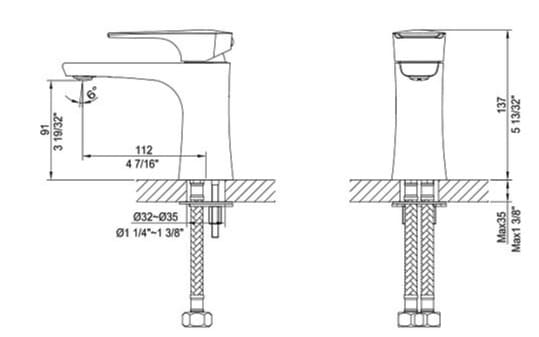Bản vẽ kỹ thuật Vòi Chậu Lavabo Nóng Lạnh Clara CF-80351