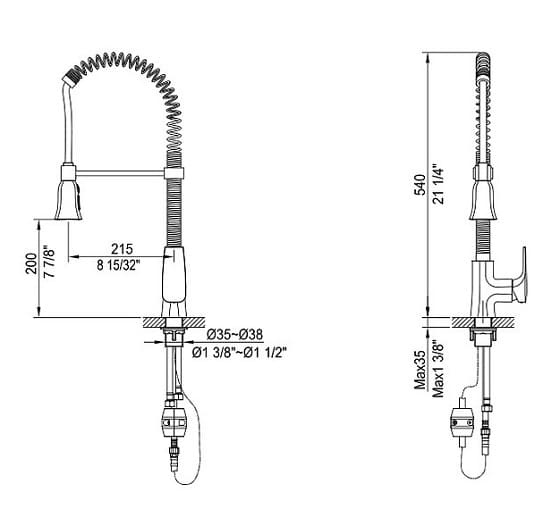 Bản vẽ kỹ thuật vòi chậu rửa bát nóng lạnh dây rút Clara CF-80354C