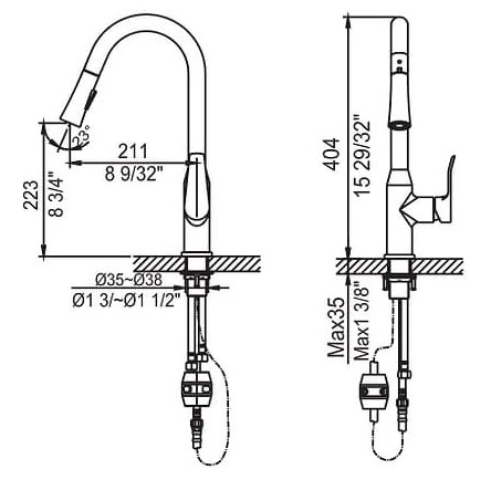 Bản vẽ kỹ thuật vòi chậu rửa bát nóng lạnh Clara CF-84354B