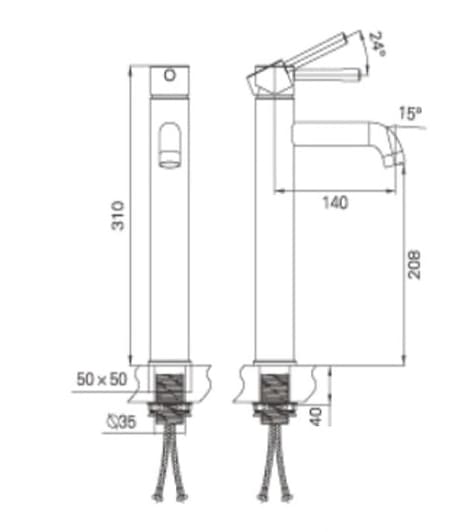 Bản vẽ kỹ thuật vòi châu nóng lạnh Clara CF-48352