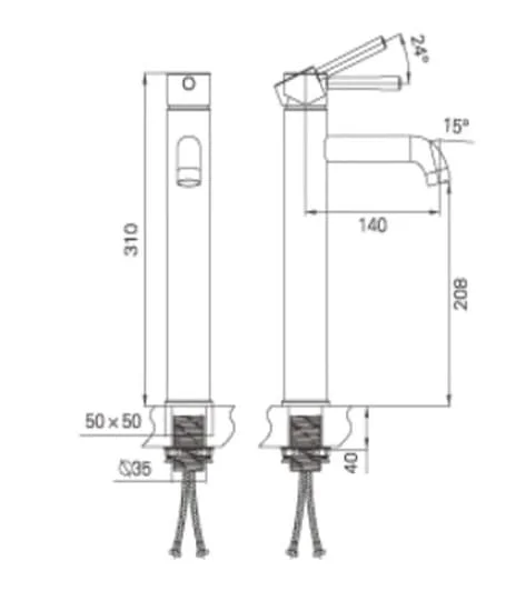 Bản vẽ kỹ thuật vòi châu nóng lạnh Clara CF-48352