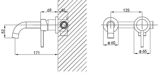 Bản vẽ kỹ thuật vòi châu nóng lạnh gắn tường Clara CF-59350