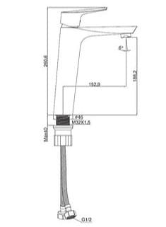 Bản vẽ kỹ thuật Vòi Chậu Lavabo Nóng Lạnh Thân Cao Clara CF-67352