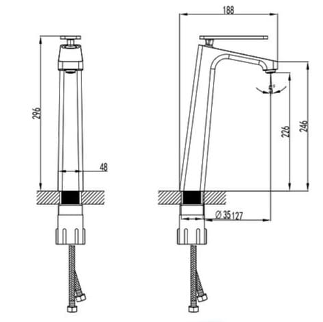 Bản vẽ kỹ thuật Vòi Chậu Lavabo Nóng Lạnh Thân Cao Clara CF-71262