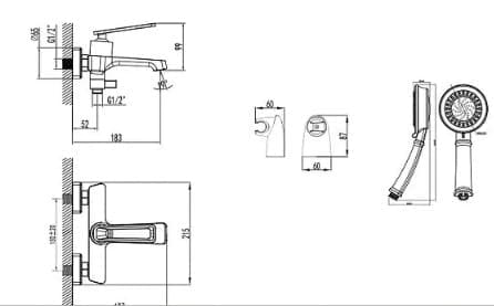 Bản vẽ kỹ thuật Sen tắm nóng lạnh Clara CF-71353 