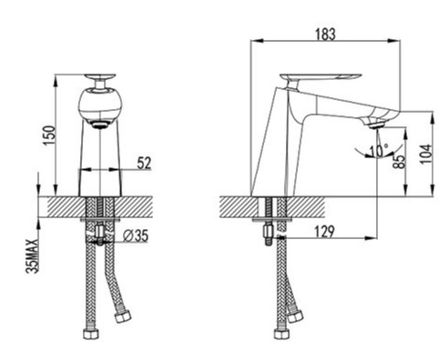 Bản vẽ kỹ thuật Vòi Chậu Lavabo Nóng Lạnh Clara CF-72261