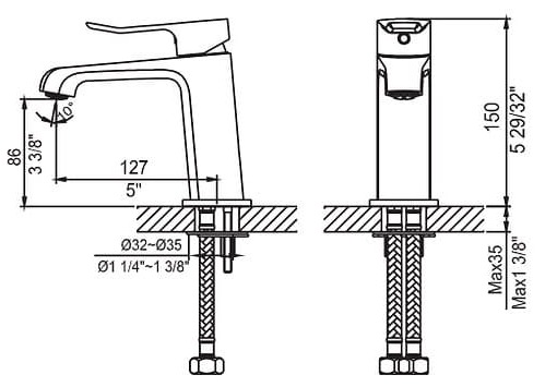 Bản vẽ kỹ thuật Vòi Chậu Lavabo Nóng Lạnh Clara CF-84351