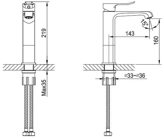 Bản vẽ kỹ thuật Vòi Chậu Lavabo Nóng Lạnh Clara CF-84351H