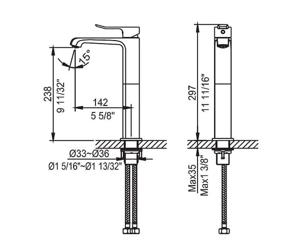 Bản vẽ kỹ thuật Vòi Chậu Lavabo Nóng Lạnh Thân Cao Clara CF-84352