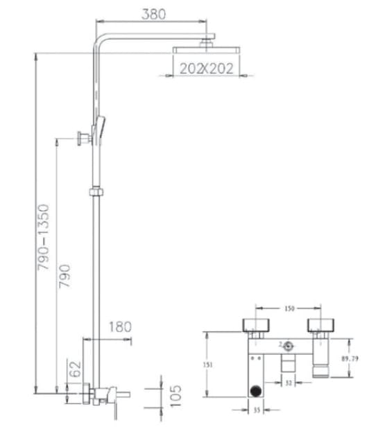 Bản vẽ kỹ thuật sen cây đứng nóng lạnh Clara CF-07355