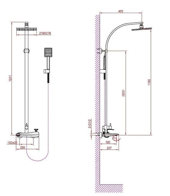 Bản vẽ kỹ thuật sen cây đứng nóng lạnh Clara CF-45355B