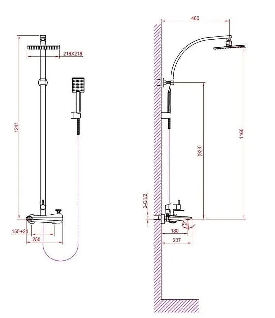 Bản vẽ kỹ thuật sen cây đứng nóng lạnh Clara CF-45355B