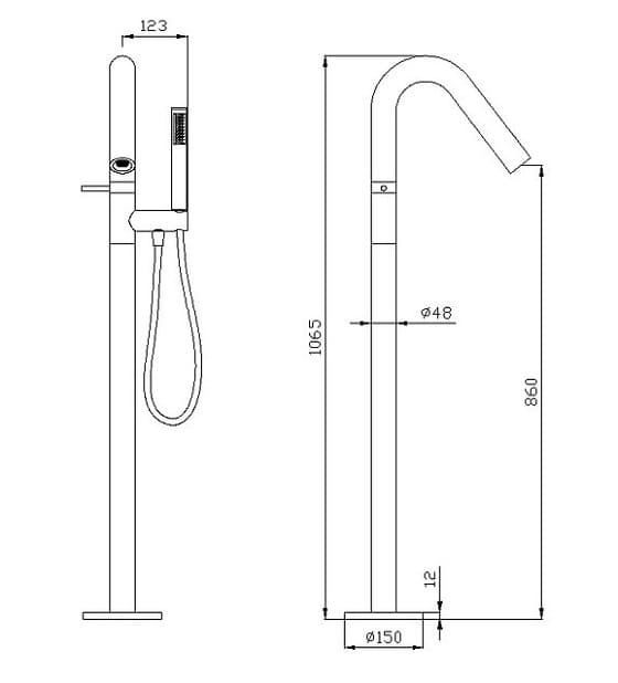 Bản vẽ kỹ thuật Sen bồn tắm đặt sàn Clara CF-45358b