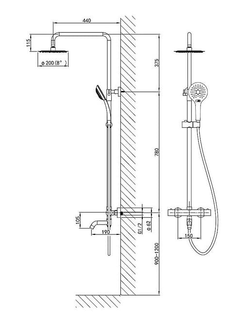 Bản vẽ kỹ thuật sen cây đứng nhiệt độ Clara CF-47355